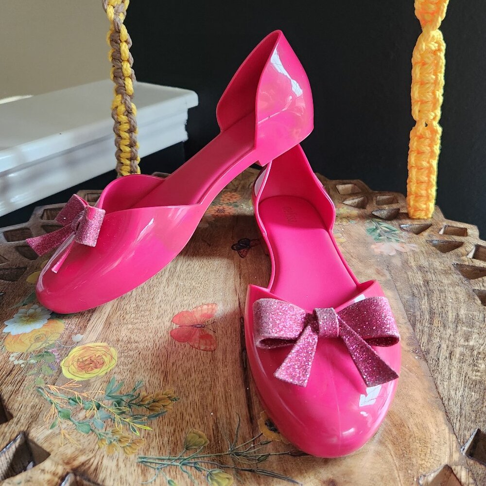 Melissa Jelly Flats with Pink Glitter Bow